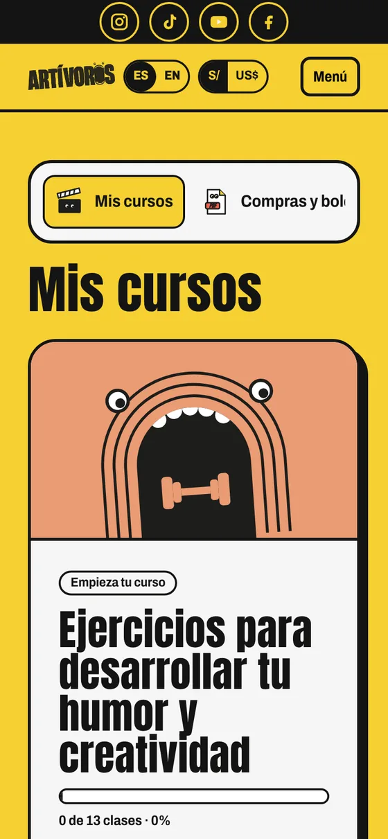 Pantalla Mis cursos con el curso comprado y su avance